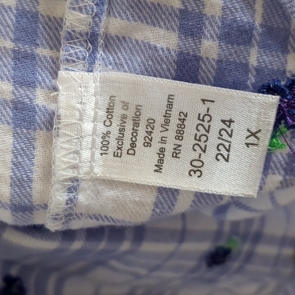 Woman Within Plaid Flannel Button Down With Flowers - 1X 22/24 - Picture 4 of 6